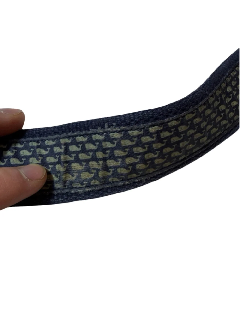 Vineyard Vines Whale Logo Canvas Leather Belt Navy Brown USA Size 30